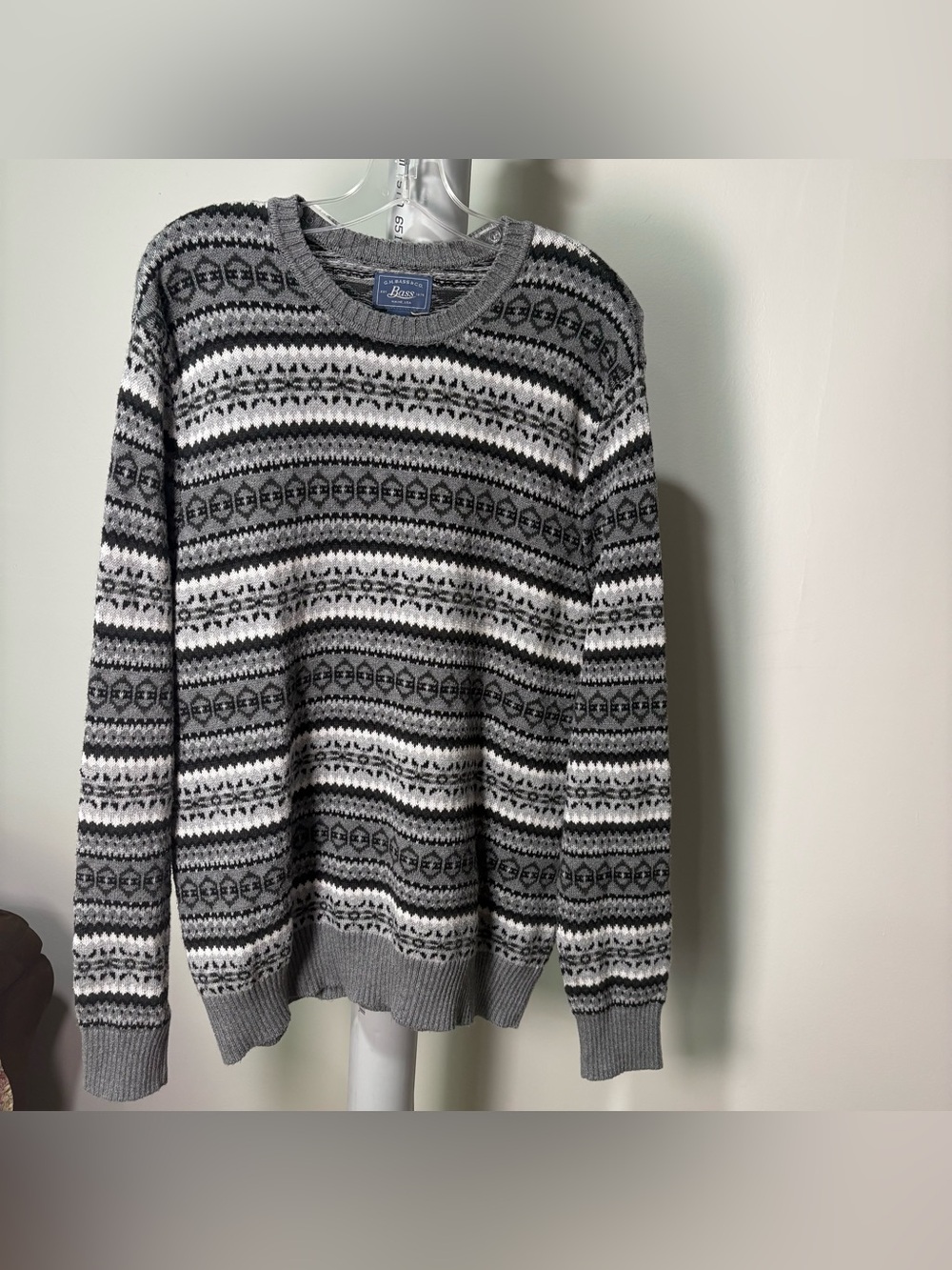 G.H. Bass & Co Mens Sz L Fair Isle Sweater Wool Cotton Blend Gray Grandpa Boho